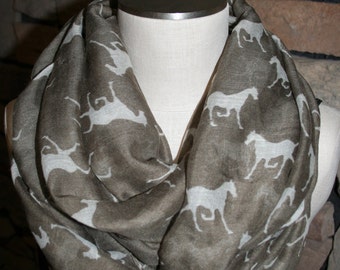 Horse Infinity Scarf Khaki Horse Print Chunky Infinity Scarf Loop Scarf-Cowgirl-Ranch-Womens Accessories