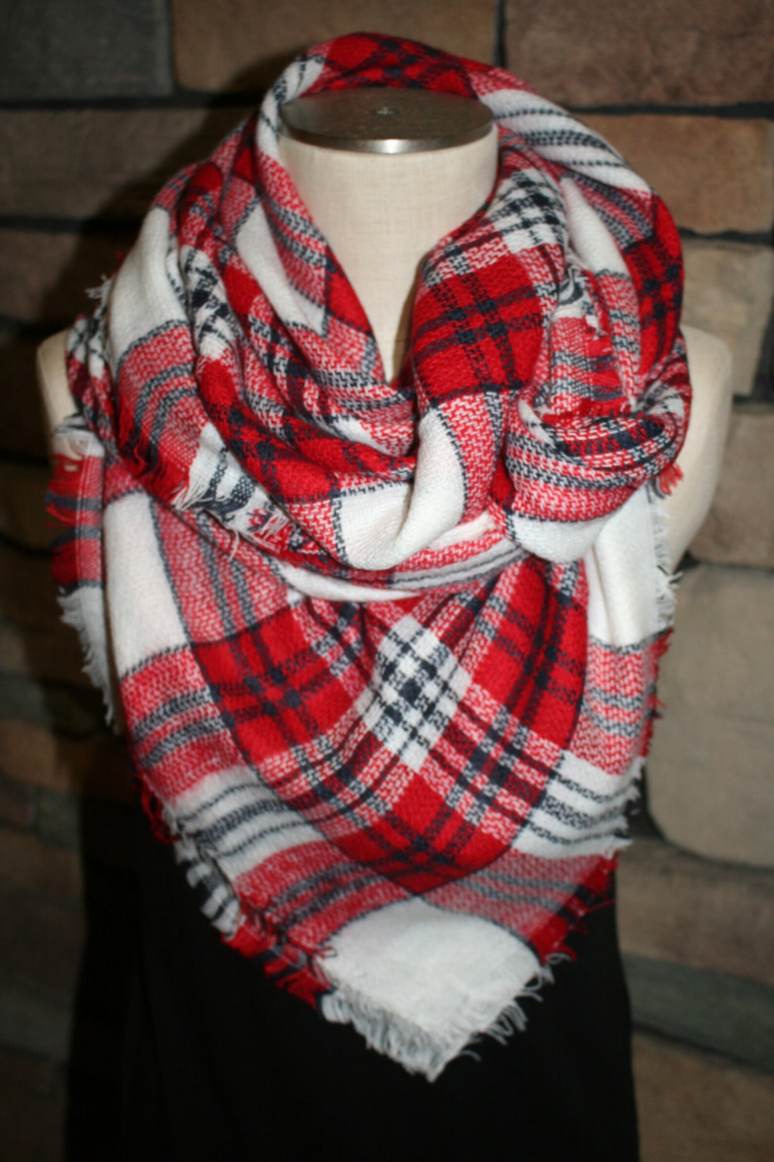 Plaid Tartan Blanket Scarf Red and White Plaid Scarf Christmas Etsy