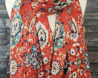 Orange Fashion Scarf Polyester Viscose Orange Paisley Long Chunky Scarf-Spring or Fall-Accessories-Beautiful Scarf