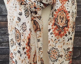 White Fashion Scarf Polyester Viscose White Paisley Long Chunky Scarf-Spring or Fall-Accessories-Beautiful Scarf