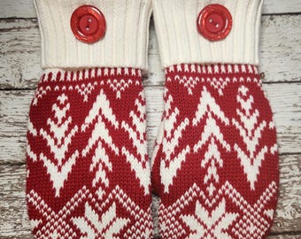 Mitones de suéter de lana reciclada Mitones hechos a mano de mezcla de lana acrílica Forro polar hecho de suéteres reciclados Accesorios de mezcla de lana Regalo