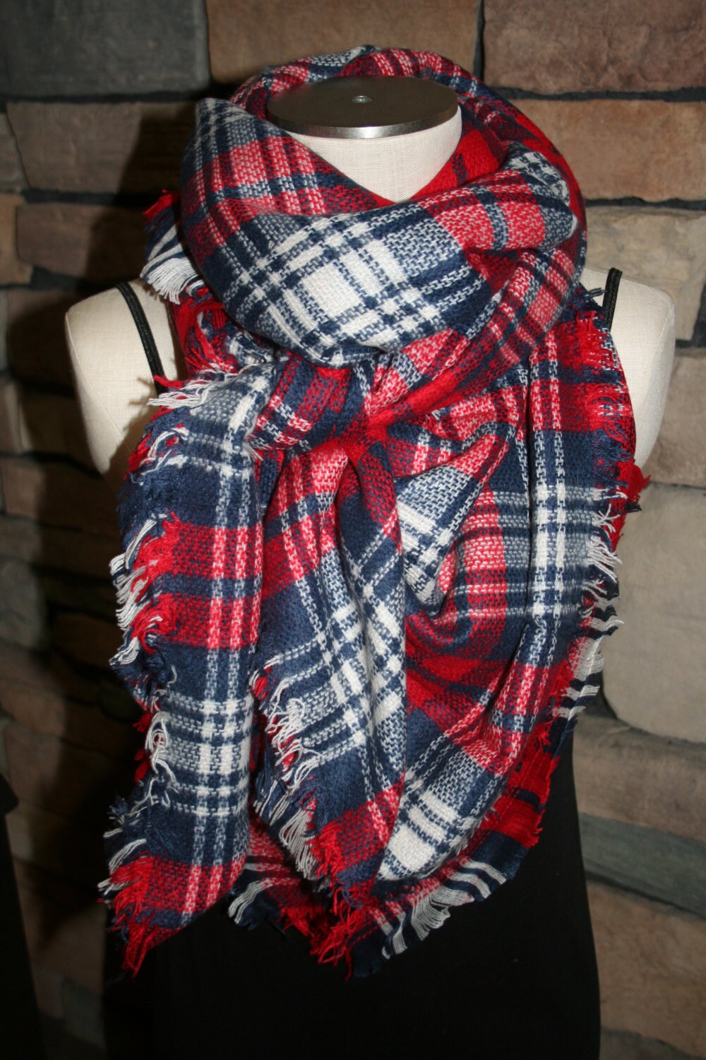 Plaid Tartan Blanket Scarf Red White Blue Plaid Scarf Etsy
