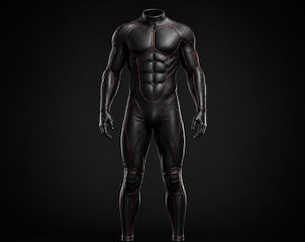 Conjunto completo de traje táctico de cuero negro / armadura muscular de superhéroe para cosplay con guantes y botas.