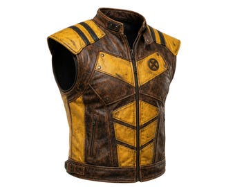 Wolverine Leather Vest - Distressed Yellow & Brown X-Men Cosplay Armor