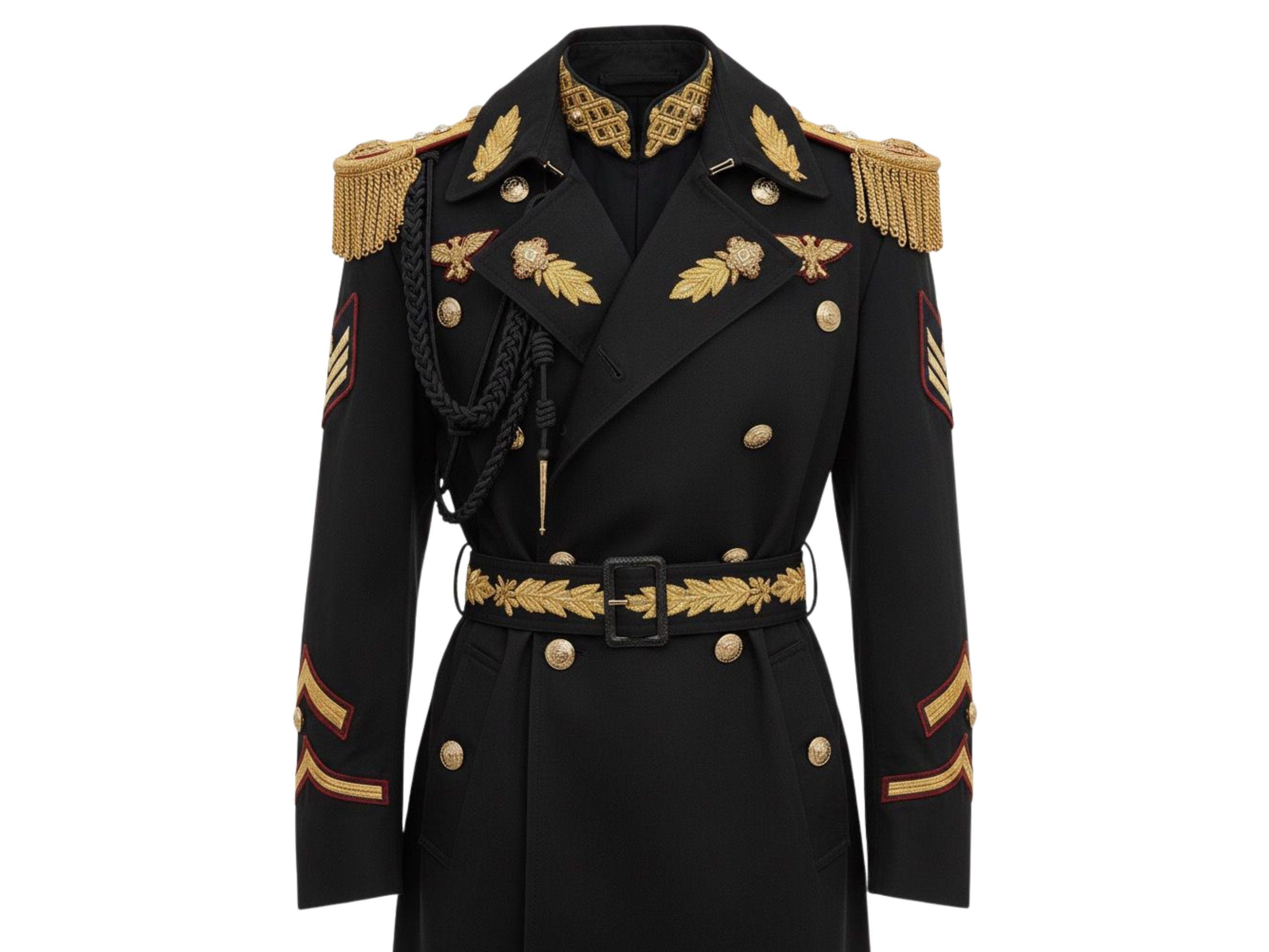 Black Ceremonial Military Coat With Gold Embroidery | Royal
