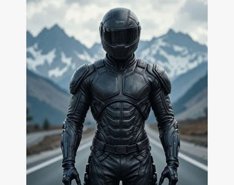 Armadura de motorista Stealth Carbon Black: traje táctico de cuero de cuerpo entero / Cosplay ciberpunk futurista