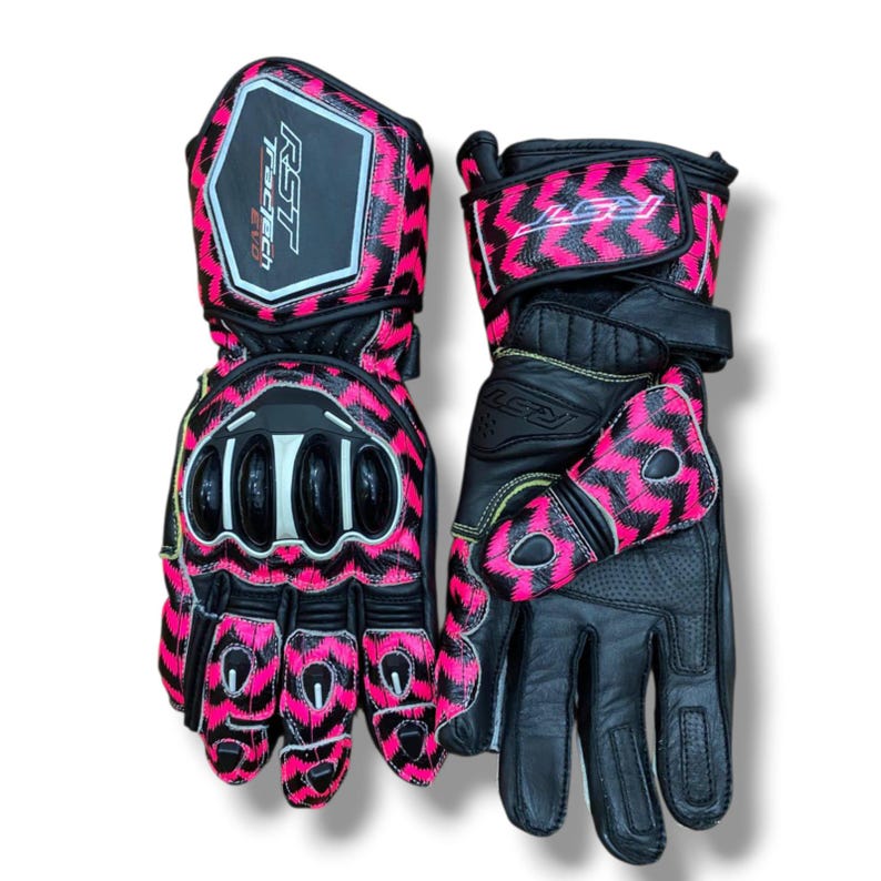 Pink Rst Gear RST Tractech Evo Style Pink & Black Leather Motorcycle Racing Gloves - Etsy