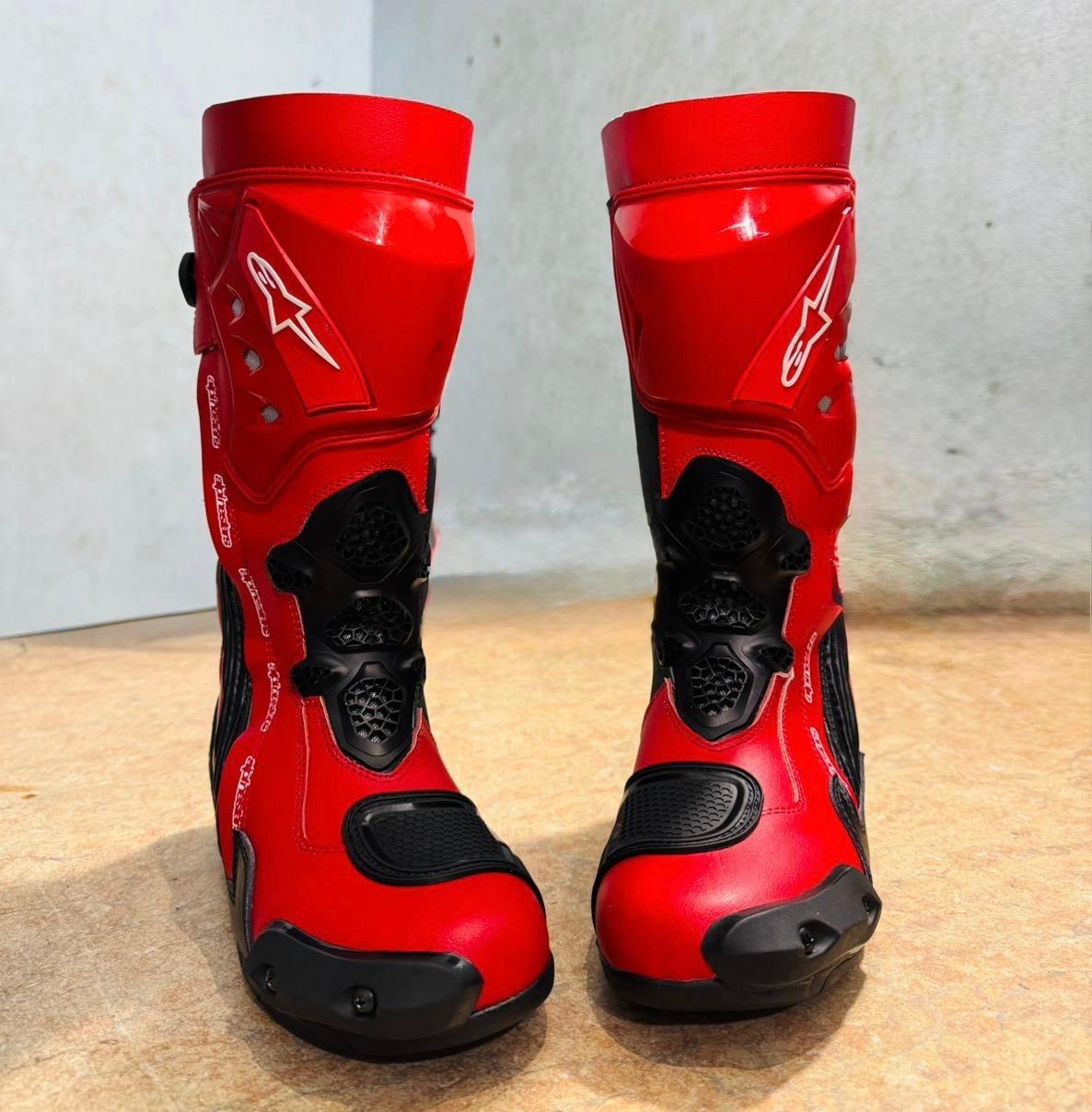 Red Color Boots For Riding Red Black Motorcycle Racing Boots Full Length Leather Motorbike Riding ...