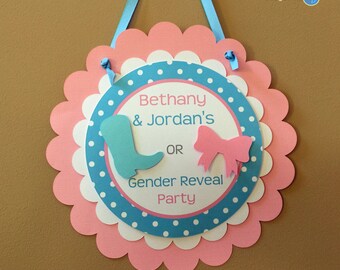 Door Sign Gender Reveal Party Boots Or Bows Party Etsy