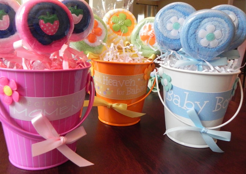 Washcloth Lollipop Pail Unique Baby Shower Gifts And Favors Etsy