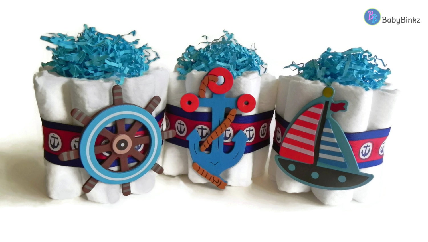 Mini Diaper Cake Nautical Trio Anchor Sailboat &amp; Boat 