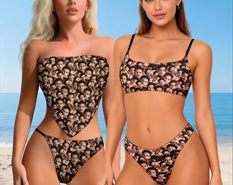 Personalized Face Swimsuit Custom Photo Bikini Funny Summer Vacation Bachelorette Gift