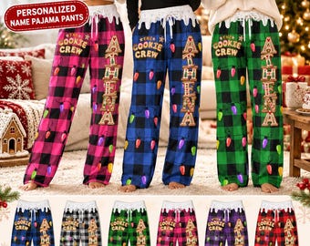 Personalized Christmas Pajama Pants, Custom Name Cookie Crew Sleep Pants, Gingerbread Holiday PJs, 6 Colors, Christmas Gift for Her Him