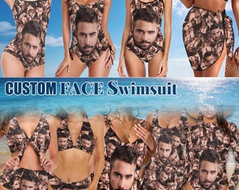Personalized Swimsuit with Photo Custom Face One Piece Bikini Summer Party Gift for Her