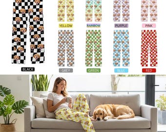 Custom Pet Face Pajama Pants, Personalized Photo Sleepwear, Polyester Lounge Bottoms