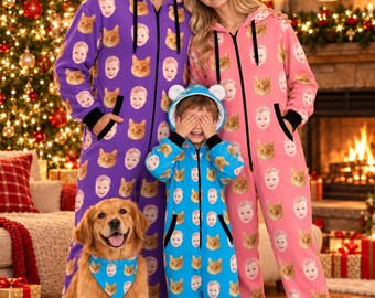 Custom Face Pajamas, Personalized Photo Onesie for Adults, Custom Picture Hooded Jumpsuit, Boyfriend Girlfriend Gift