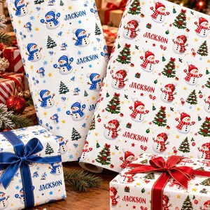 Papel de regalo navideño personalizado, papel de regalo con nombre personalizado, papel de regalo navideño con muñeco de nieve, papel de regalo navideño personalizado