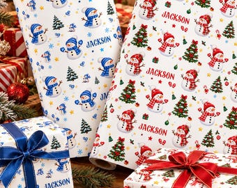 Personalized Christmas Wrapping Paper, Custom Name Gift Wrap, Snowman Christmas Wrapping Paper, Personalized Holiday Gift Wrap