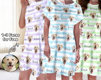 Custom Face Sleep Dress,Personalized Photo Pajama Dress,Memorial Gift For Dog Lover