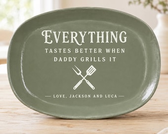 Personalized Father’s Day Grill Plate for Dad – Custom BBQ Serving Platter with Kids Names, Grilling Dad Gift, Father's Day Gift