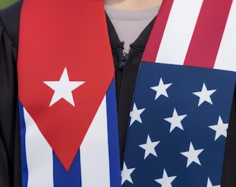 Custom Dual Flag Graduation Stole - Mexico USA, Cuba Dominican Republic Heritage Sash - Class of 2026 Graduation Gift - Multicultural Pride