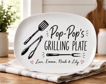 Custom Pop-Pop Grilling Plate, Personalized BBQ Gift for Grandpa, Father’s Day Gift, Grill Master Platter, Gift from Grandkids for Pop Pop
