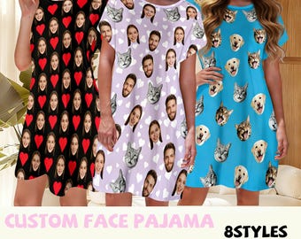 Custom Women’s Dress With Face,Personalized Photo Pajama Dress,Birthday Memorial Gift