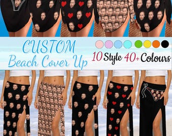 Custom Face Beach Cover Up for Women, Personalized Photo Maxi Beach Dress, Hawaiian Vacation Outfit, Funny Summer Gift