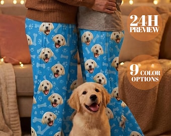 Custom Face Pajama Pants, Personalized Photo Lounge Pants