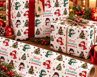 Personalized Christmas Wrapping Paper, Custom Name Gift Wrap, Snowman Christmas Wrapping Paper,Custom Christmas Paper