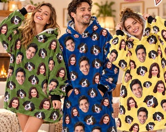 Custom Face Blanket Hoodie, Personalized Photo Wearable Blanket, Custom Pet Face Hoodie, Oversized Fleece Hoodie, Cozy Photo Gift