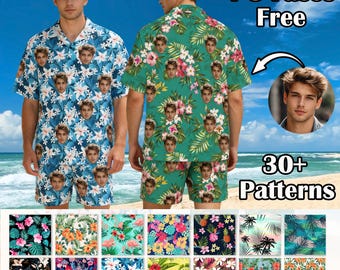 Custom Face Hawaiian Shirt and Short Set,Personalized Tropical Shirts Summer Beach Party Gift