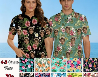 Custom Face Hawaiian Polo Shirt,Personalized Tropical Shirts for Men and Women,Beach Party Gift