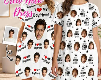 Custom Face Pajama Dress Personalized Photo Nightgown Birthday Anniversary Gift For Her