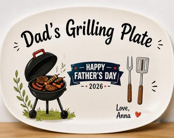 Custom Daddy’s Grilling Plate – Personalized Father’s Day Gift 2026, BBQ Plate with Name