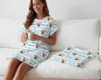Custom Face Sleep Dress,Personalized Photo Pajama Dress,Memorial Gift For Dog Lover