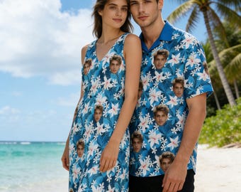 Custom Face Hawaiian Shirts Personalized Tropical Dress Couple Matching Outfit Bachelor Party Vacation Gift