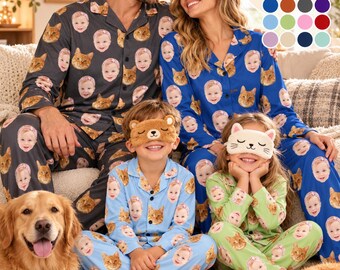 Personalized Family Pajamas, Custom Face Photo Pajama Personalized Face Print Sleepwear Set, Couple Pajamas, Photo Gift, All Sizes