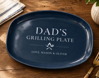 Custom BBQ Plate for Dad – Personalized Father's Day Serving Platter with Kids Names, Gift for Grilling Dad