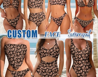 Custom Face Swimwear:Personalized Photo Bikini Bathing Suit Bachelorette Beach Party Gift