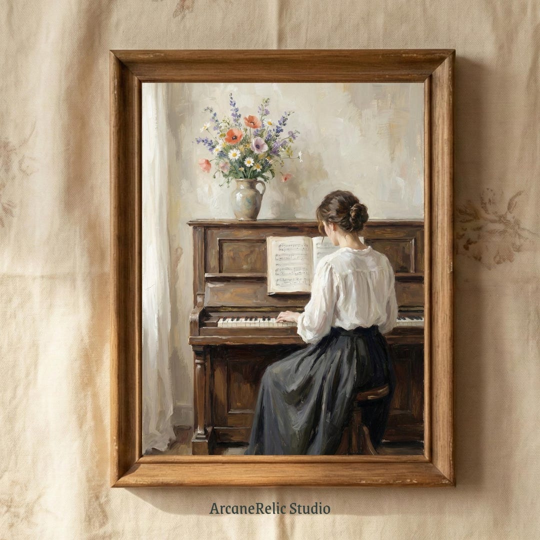 Woman Playing Piano Painting, Vintage Pianist Art, Music Room Wall ...