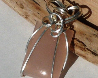 Peach Moonstone Sterling Silver Wrapped Pendant