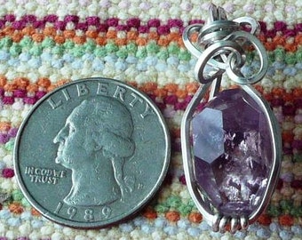 Sterling Silver Wire Wrapped Faceted Amethyst Pendant