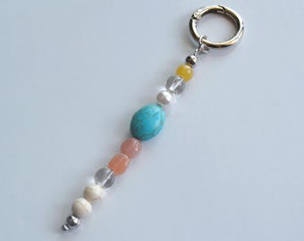 Turquoise Bag Charm, White Turquoise & Sunstone Keychain, Crystal Purse Charm, Natural Gemstone Bag Accessory, Handmade Gift for Her