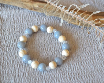 Angelite, White Turquoise  Clear Quartz Bracelet