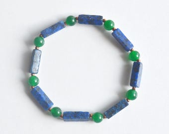 Lapis Lazuli & Green Onyx Bracelet | Natural Gemstone Stretch Bracelet | Blue and Green Beaded Bracelet | Handmade Gift for Her and Him