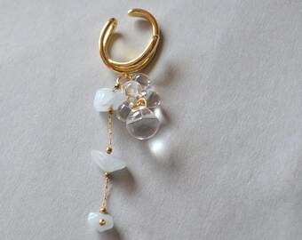 Aquamarine Ear Cuff, Clear Glass Dangle Ear Cuff, Gold Minimalist Ear Wrap, Non Pierced Earring, Dainty Gemstone Jewelry, Gift for Her