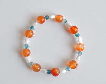 Carnelian & Mother of Pearl Bracelet | Blue Agate | Japanese Handmade Natural Stone Jewelry