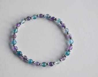 Hydrangea Inspired Amethyst & Blue Agate Bracelet, Purple Blue Gemstone Stretch Bracelet, Delicate Beaded Bracelet, Gift for Her