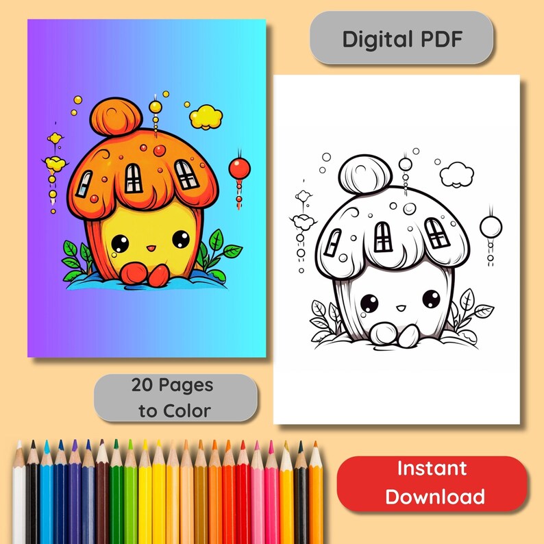 Kawaii Doodle Coloring Pages | Printable Activity Book for Kids | 20 ...